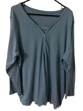 Woman Within Light Blue Long Sleeve Buttoned Lace Casual Women’s Size 1X Blouse